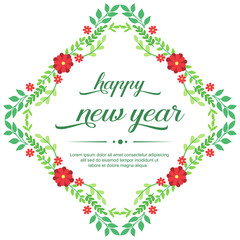 Decoration template happy new year, with elegant green leaf floral frame. Vector