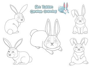 Set Coloring the Cute Rabbits Cartoon. Educational Game for Kids. Vector illustration With Cartoon Funny Animal Frame