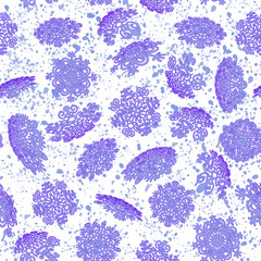 Vector illustration of a seamless pattern of winter and New Year theme. Various snowflakes are depicted on a light background. Can be used as gift paper and for various decor.