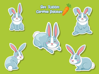 Set Cute Rabbits Cartoon Sticker. Vector Illustration With Cartoon Funny Animal Frame