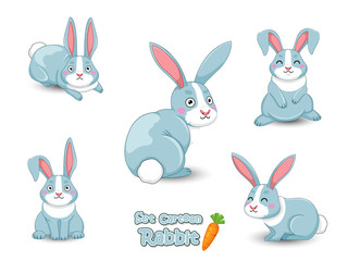 Set Cute Rabbits Cartoon Characters. Vector illustration With Cartoon Funny Animal Frame