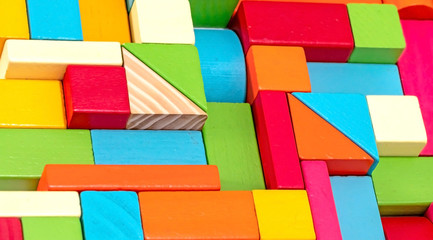 close up multi-colored wooden blocks
