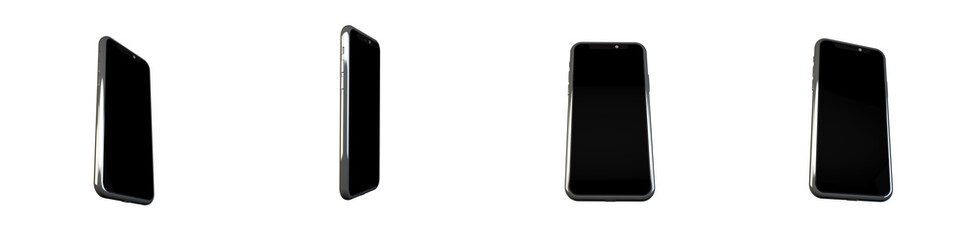 3D Illustration Realistic smartphone mockup. Cellphone frame with blank display isolated templates, phone different angles views. 3D Rendering mobile device concept