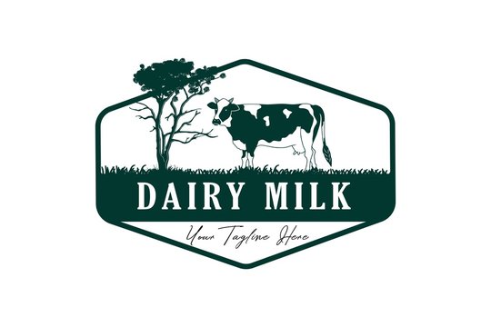 cow illustration for dairy farm logo or label