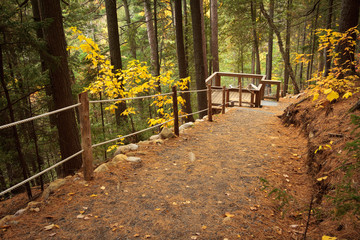 Hiking trail autumn in the park. Cap Tourmente National wildlife area. QC. Canada. Sentier de randonn&eacute;e en automne au Cap Tourmente, Qu&eacute;bec, Canada