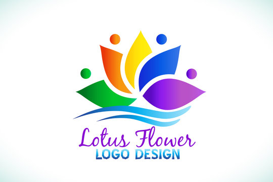 Logo beautiful lotus flower spa massage yoga people business id card vector web colorful logotype image design