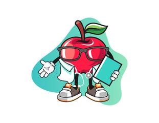 Apple doctor mascot design vector. Cartoon character illustration for business, t shirt, sticker.
