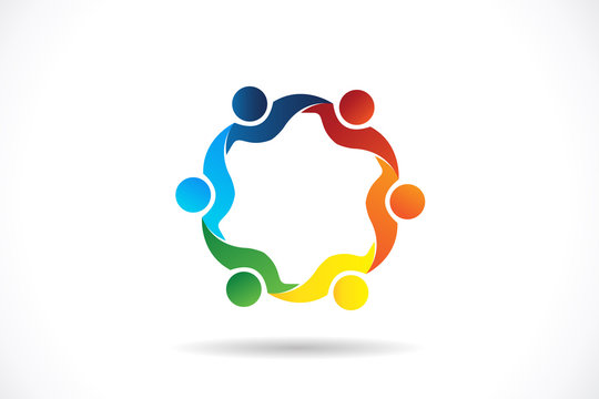 Logo teamwork unity business people community charity volunteer friendship logo vector image id cards web template