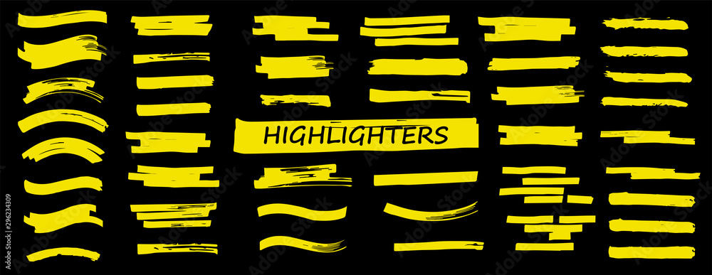 Aufkleber highlighters set. vector brush lines. marker color stroke. yellow watercolor hand drawn highlight se