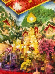 Buddha statues in Thai temples Illustrations creates an impressionist style of painting.