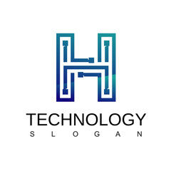 Letter H Technology Logo With Circuit Symbol