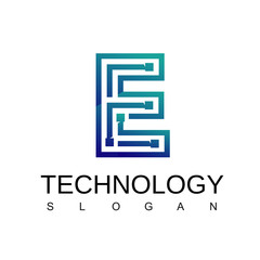 Letter E Technology Logo With Circuit Symbol