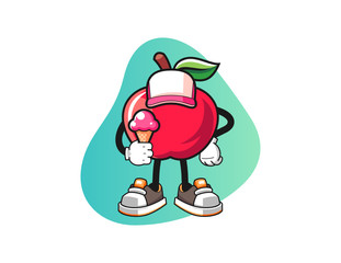 Apple hold ice cream mascot design vector. Cartoon character illustration for business, t shirt, sticker.