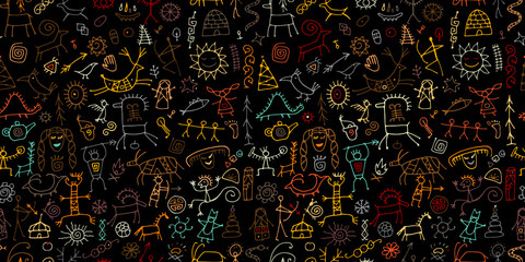 Rock paintings background, seamless pattern for your design