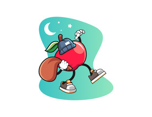 Apple thief mascot design vector. Cartoon character illustration for business, t shirt, sticker.