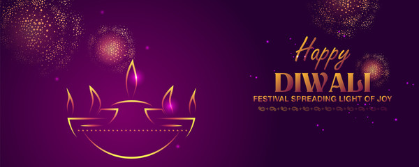 illustration of burning diya on happy Diwali Holiday background for light festival of India