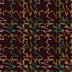 Abstract seamless pattern illustration of scribbled shapes in geometric layout.