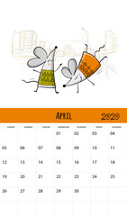 Funny mouses and travel, symbol of 2020 year. Calendar design