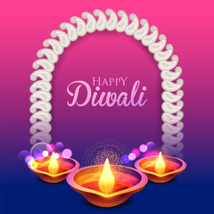 illustration of burning diya on happy Diwali Holiday background for light festival of India