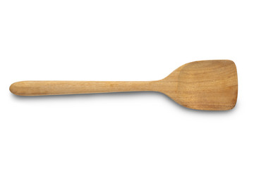 Wooden kitchen spatula isolated on white background with clipping path.