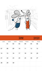 Funny mouses and travel, symbol of 2020 year. Calendar design