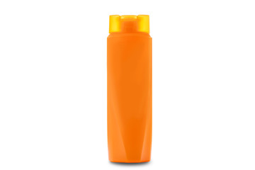 Orange empty plastic bottles isolated on white background with clipping path.