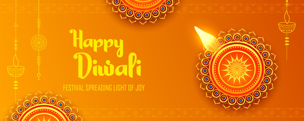 illustration of burning diya on happy Diwali Holiday background for light festival of India