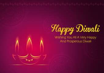illustration of burning diya on happy Diwali Holiday background for light festival of India