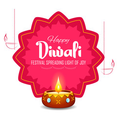 illustration of burning diya on happy Diwali Holiday background for light festival of India