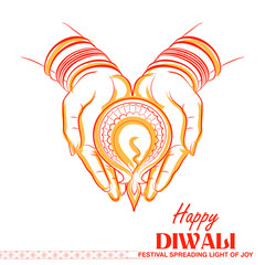 illustration of burning diya on happy Diwali Holiday background for light festival of India