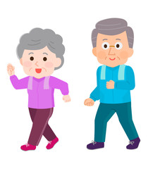 ウォーキング　シニア　男女　イラスト