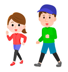 ウォーキング　男女　イラスト