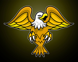 Vector logo of angry eagle spread the wing and claws. Dark background. Sport team logo.