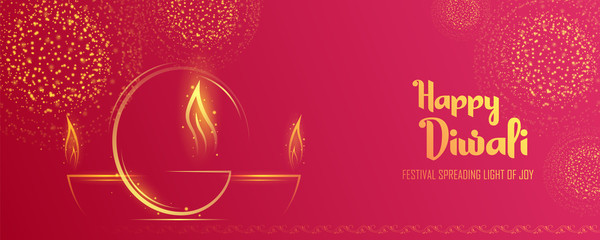 illustration of burning diya on happy Diwali Holiday background for light festival of India