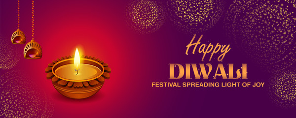 Obraz na płótnie Canvas illustration of burning diya on happy Diwali Holiday background for light festival of India