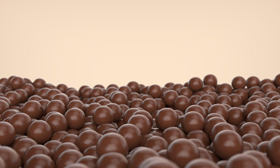 Chocolate balls on the ground, 3D illustration. 
