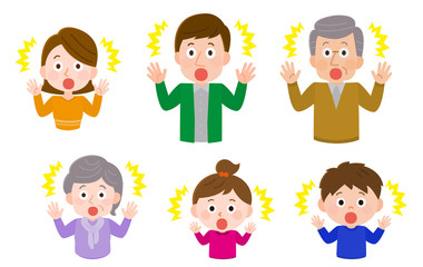 ル	驚く　家族三世代　イラスト