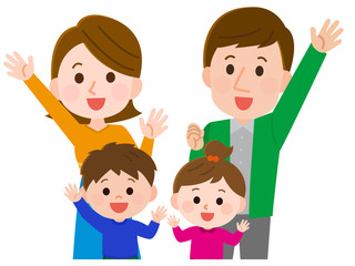 手を振る家族　イラスト