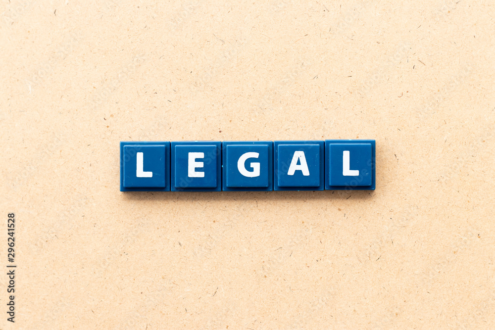 Poster Tile letter in word legal on wood background