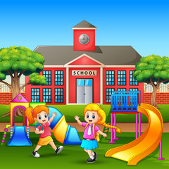 Obraz na płótnie Canvas Cartoon little girls playing on the playground