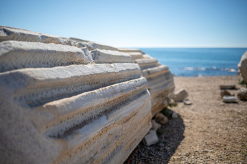 at the southern tip of Side there are many stone columns and ornaments