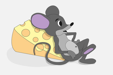 Mouse and cheese Christmas picture for design, children’s creativity and scrapbooking