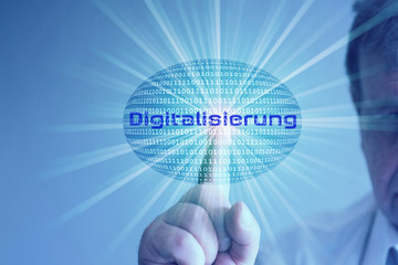Ein Mann zeigt auf die Digitalisierung