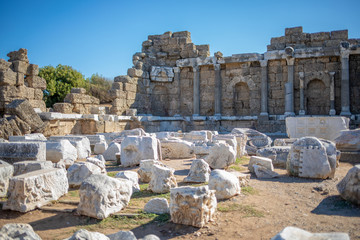 in the old ruins of Side there are many columns and ornaments made of stone