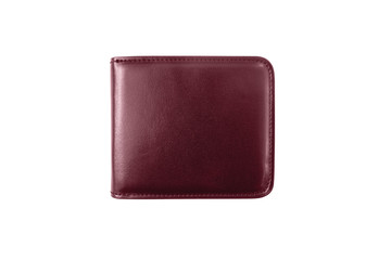 top view red leather wallet isolated on white background with clipping path