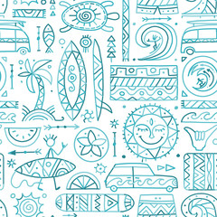 Surfing seamless pattern. Tribal elements for your design