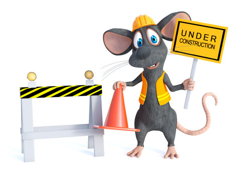 3D rendering of a cartoon mouse construction worker.