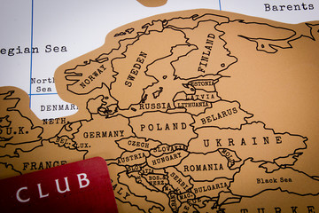 Club card on the background of the map of Europe