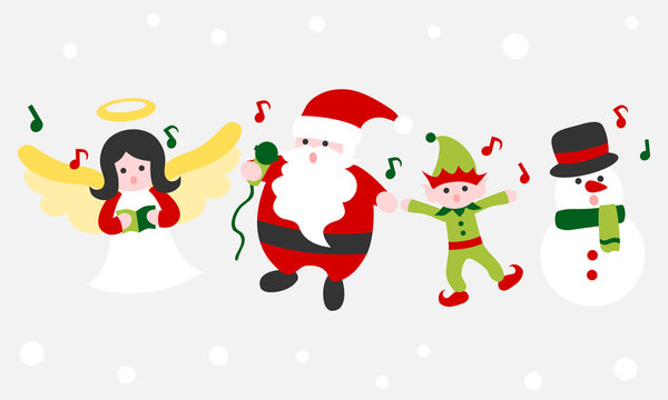 Christmas singing cartoon in winter - colorful