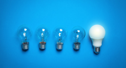 Light bulbs in the blue background.